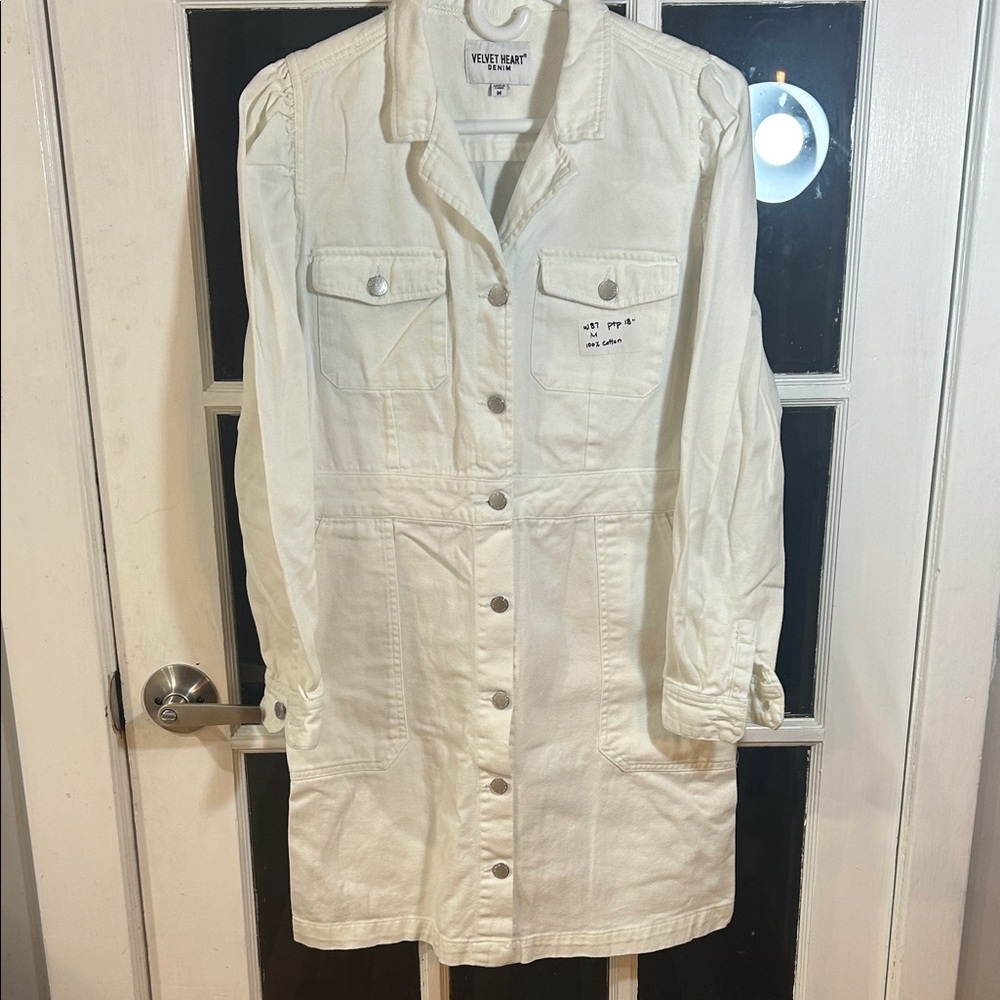 W87.    Velvet Heart White Button-Front Denim Jacket Dress